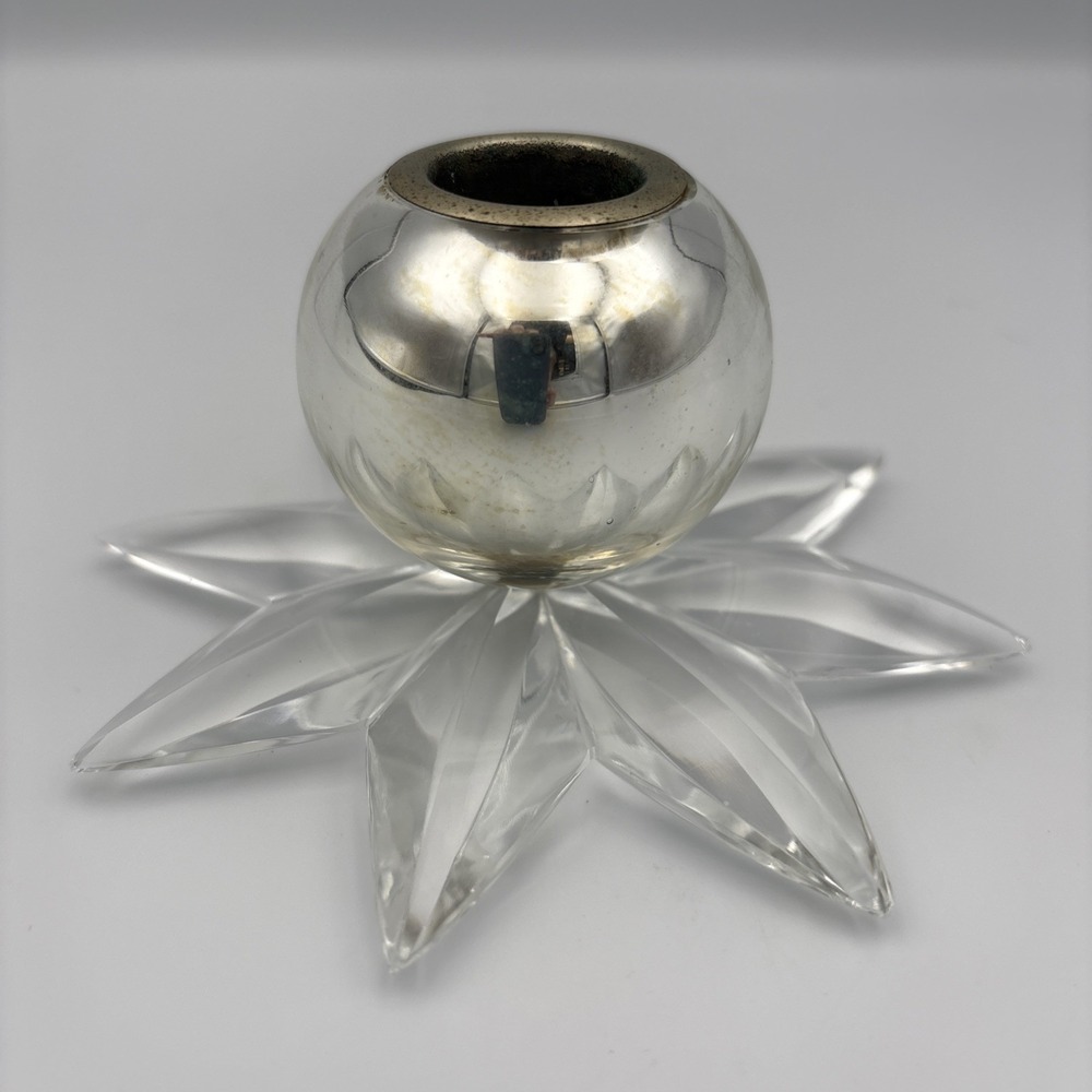 Steuben Crystal And Metal 8 Point Star Candlestick Mid 20th Century